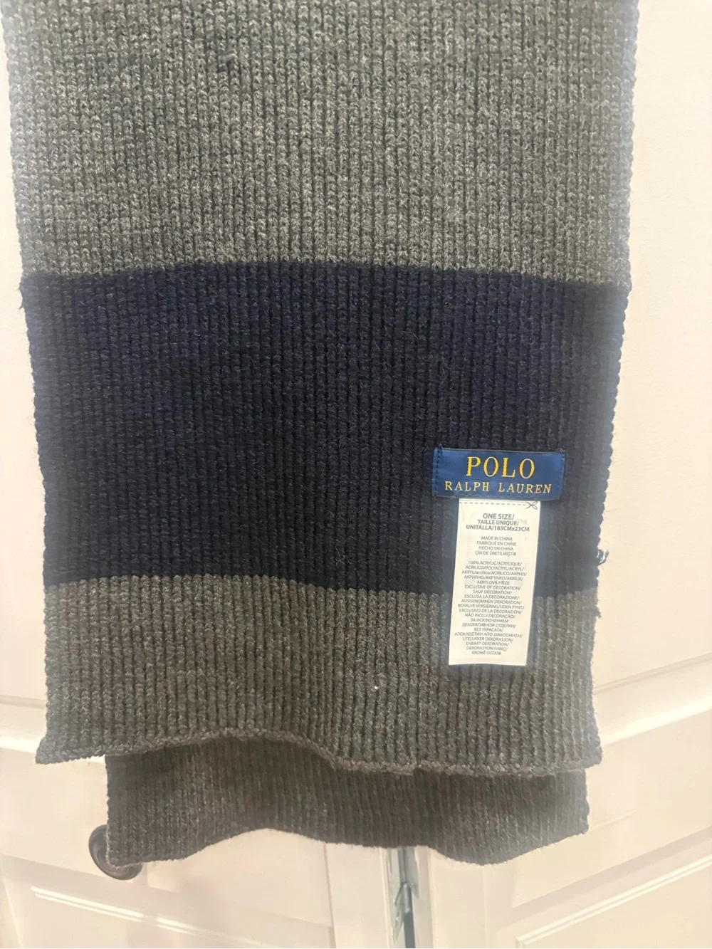 Polo by Ralph Lauren Navy and Charcoal Ribbed Knit Scarf